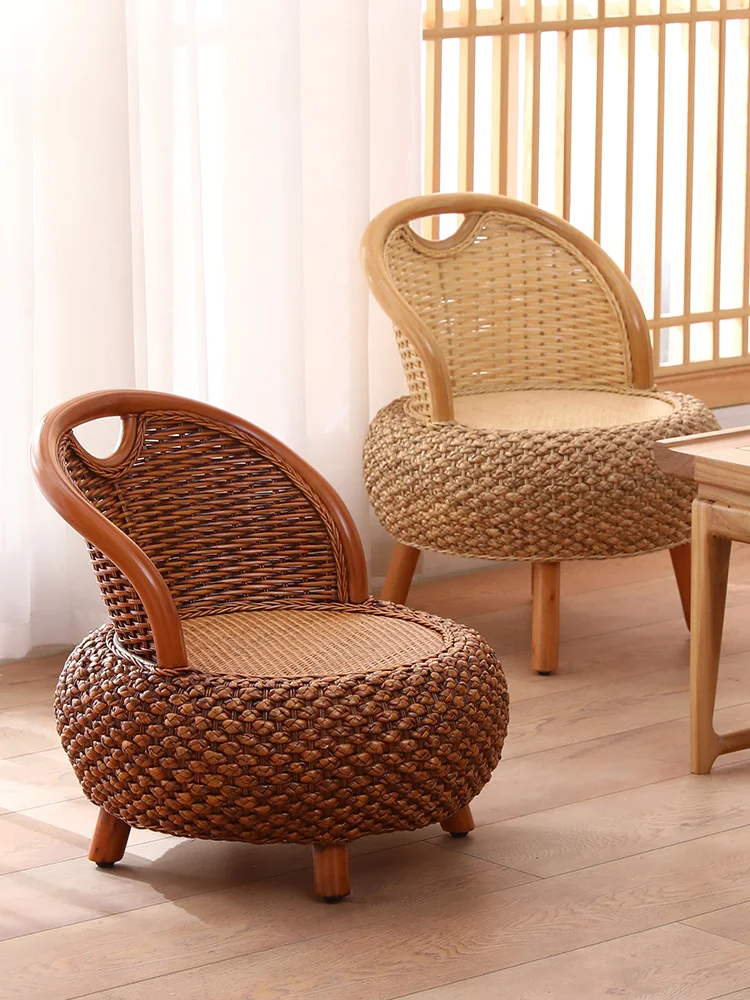 Vine weaving small chairs, household chairs, single person rattan chairs, rural low stools, back chairs