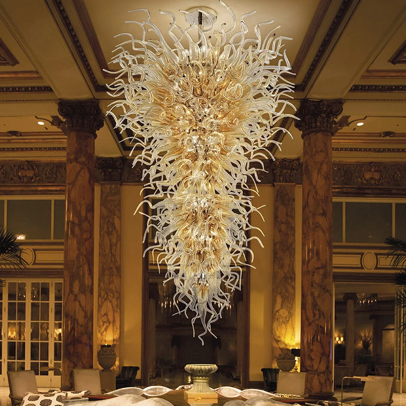 Handmade Glass Pendant Lights Modern Amber Color Luxury Art Deco Large Chihuly Chandelier