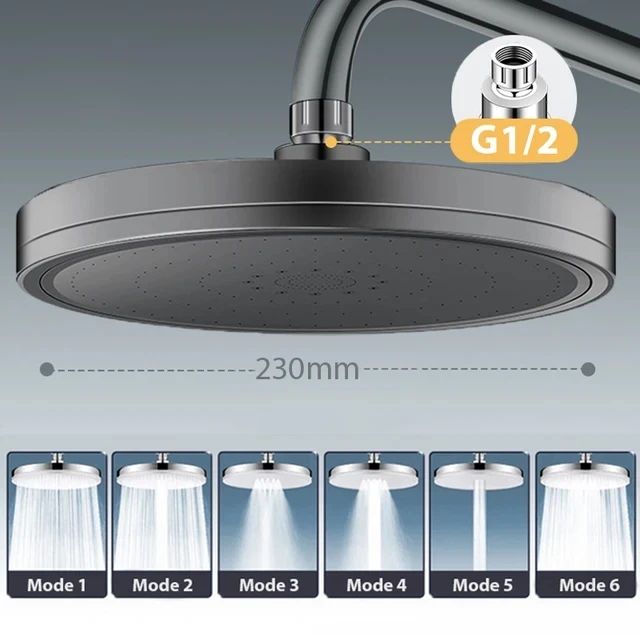 Nouveau Pommeau de douche à effet de pluie 6 Modes salle de bain pomme de douche à haute pression ° 