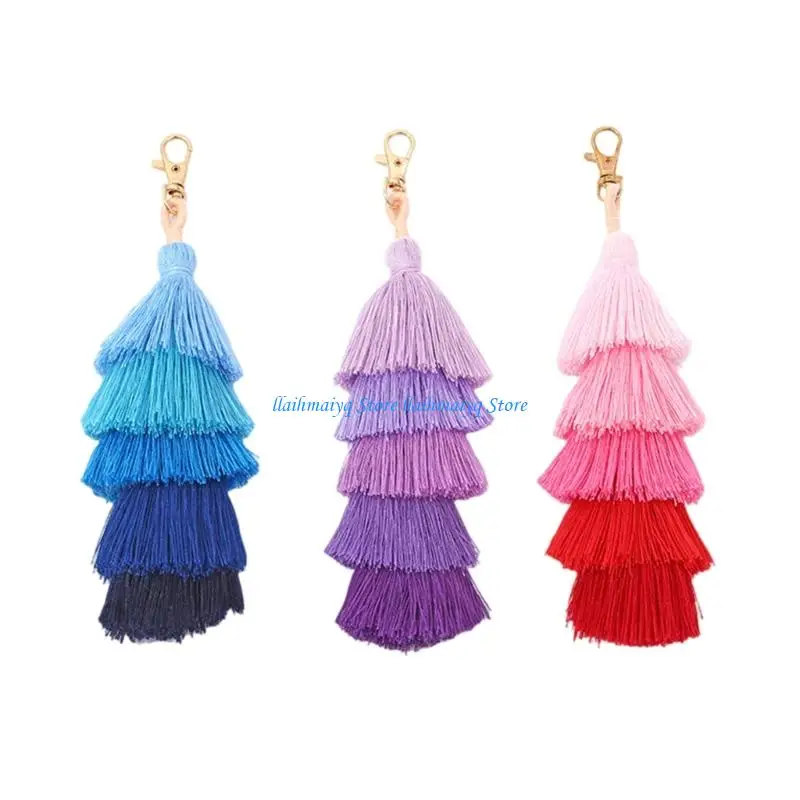 

573B Handmade Colorful Tassels Keychain Car Keyring Holder Bag Charms Handbags Pendant for Wallet Purse Decorations Gifts