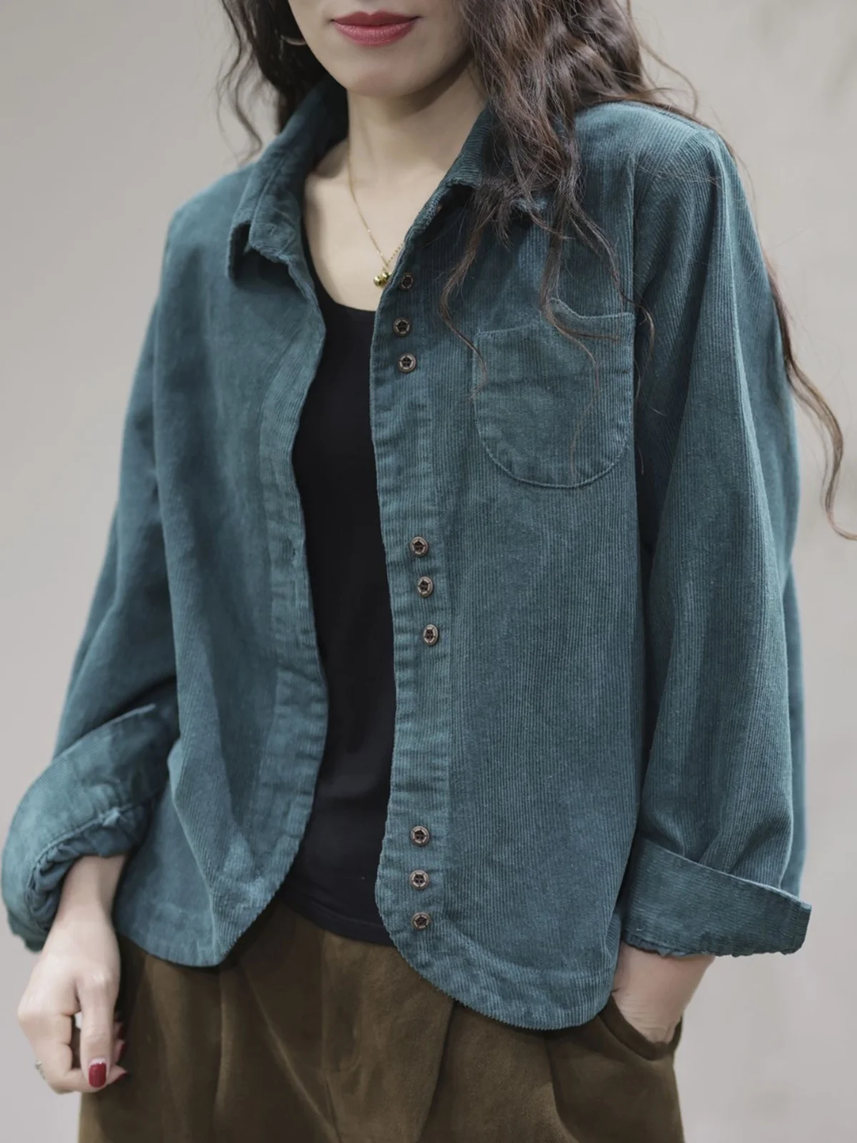 春のファション カジュアル レディース ベルベットコート アーティスティック スリーブ ロングスリーブ カラー レギュラーフィット 通勤 スリーブ 無地