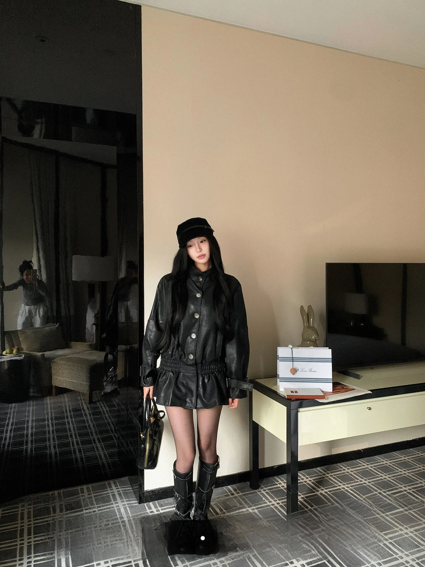 

Pinksoya милый и крутой воротник-стойка на одной пуговице из искусственной кожи, женское зимнее новое пальто для похудения с талией, топ