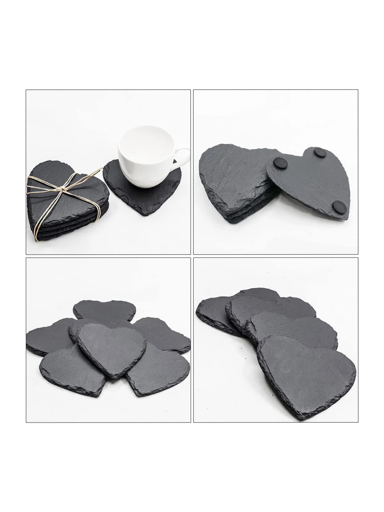 2Pcs4Pcs Natural Rock Coaster Japanese Round Slate Coaster Insulation Pad Bar Whiskey Slate Coaster Set Heart Shape Hexagonal