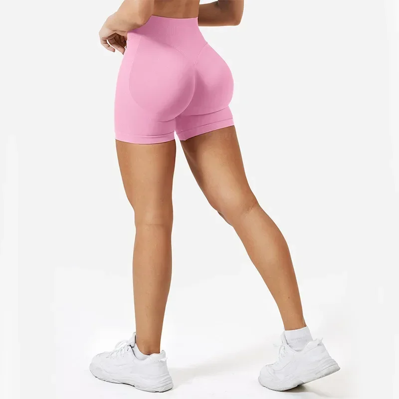 Short de Yoga taille haute pour femmes, sans couture, bas côtelé, short de gymnastique, froissé, haute élasticité, pour course à pied, cyclisme