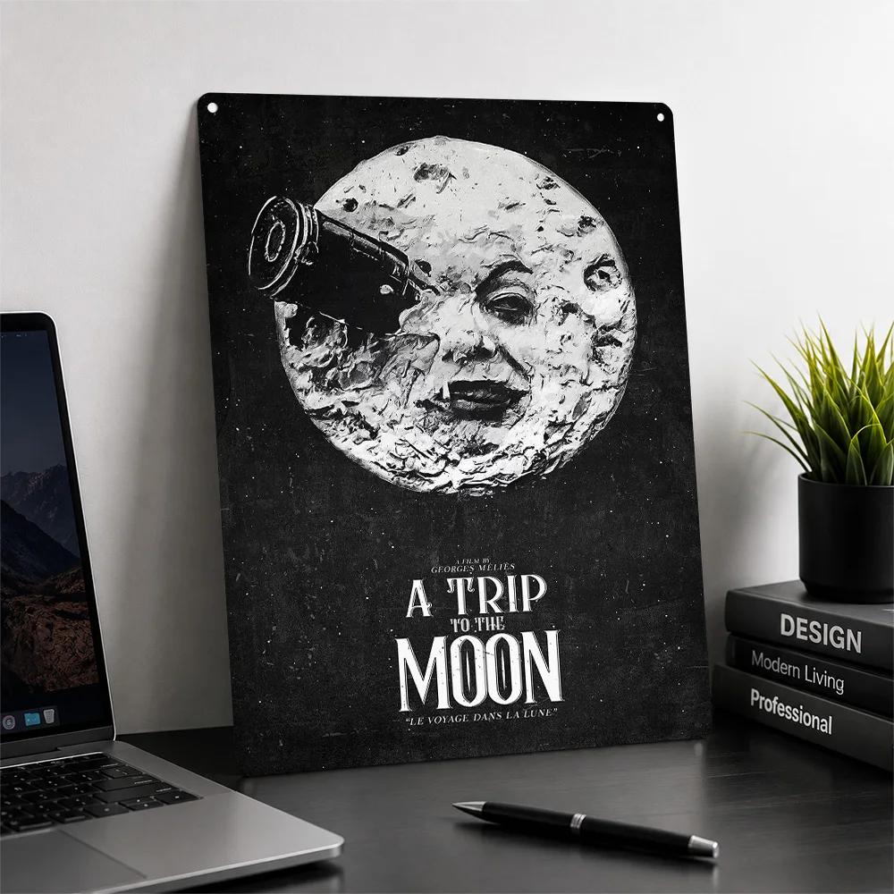 A Trip to the Moon Georges 3D Texture Printed Poster Custom Vintage Metal Tin Plate Sign for Wall Art Bathroom Decor Room Home