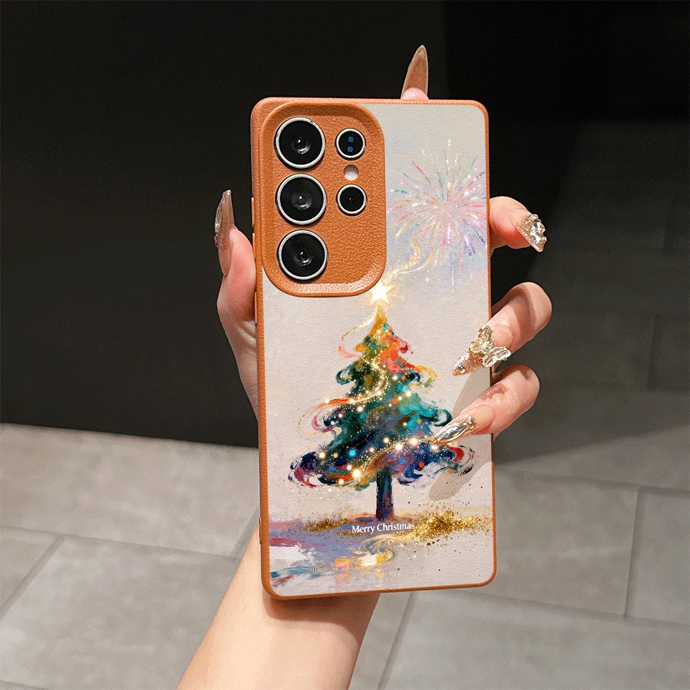 Cute Christmas Tree Snowman Pattern Lychee Texture Phone Case for Samsung Galaxy A56 A57 A55 A54 A53 A52 A37 A36 A51 Soft Cover