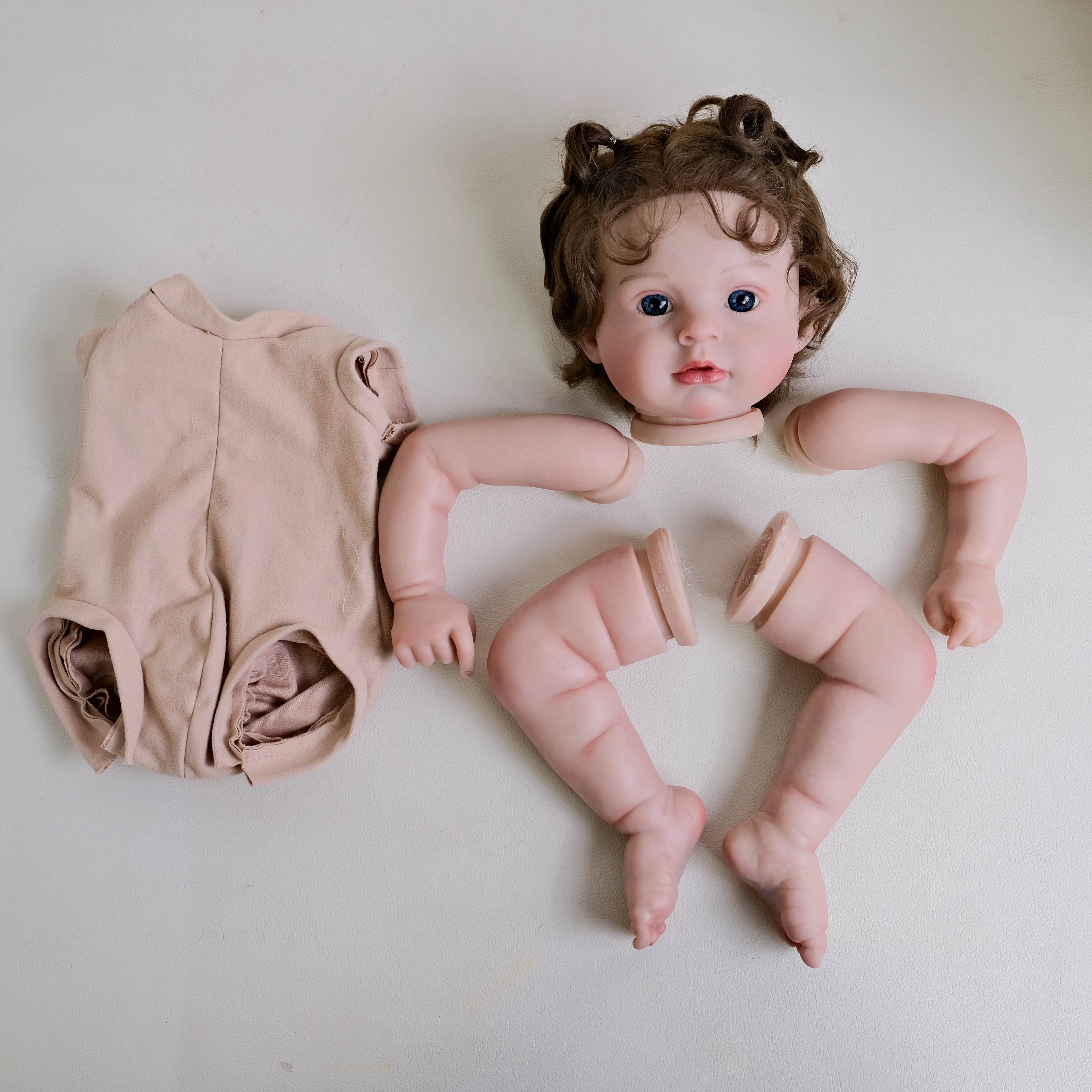NPK 22inch Arianna Teddy Reborn Doll Kit - Painted Unfinished Doll Parts with Hand Rooted Brown Hair Lifelike Doll Making Kit