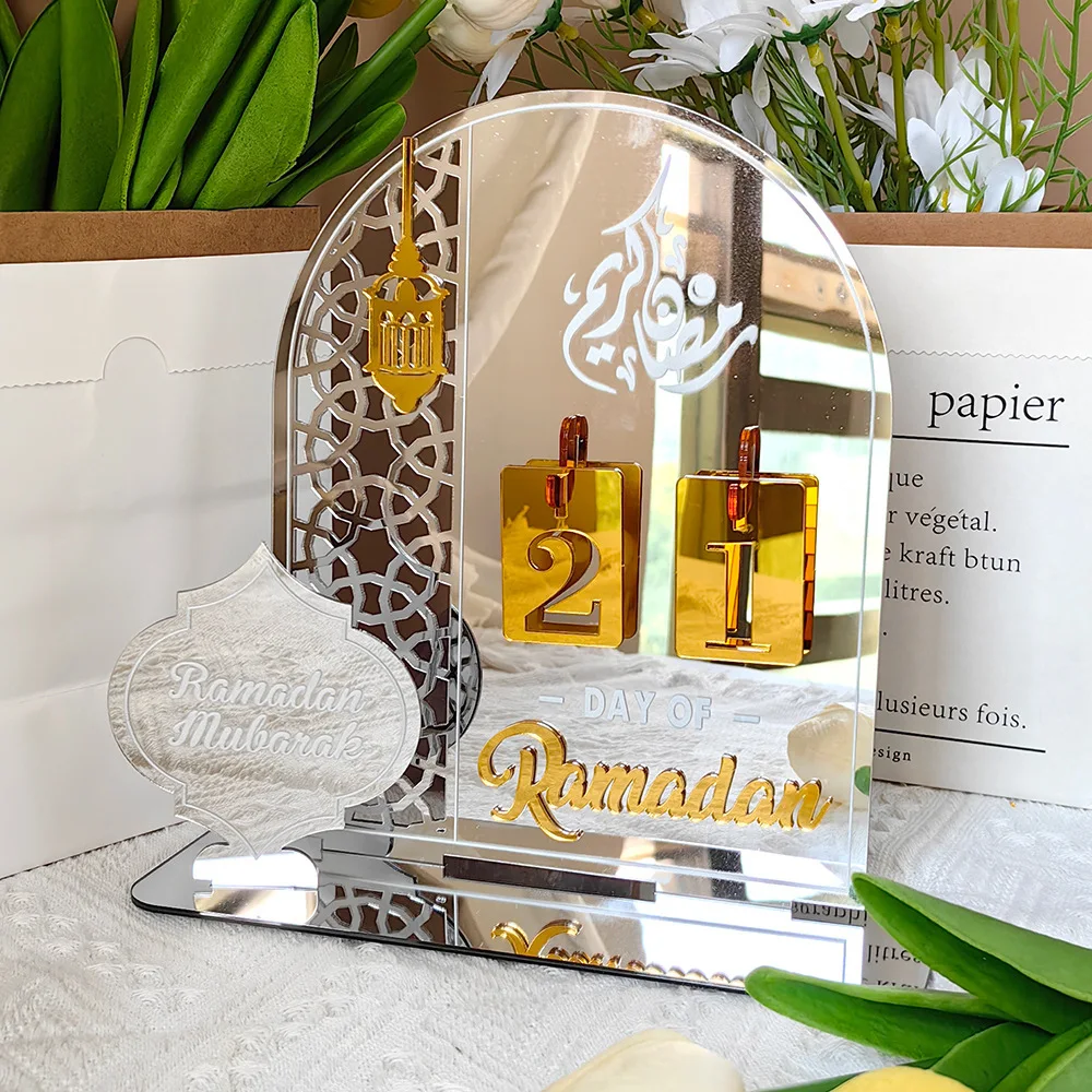 Calendario del conto alla rovescia in acrilico Ramadan regali calendario del giorno del Ramadan con Base che sostituisce i numeri Ramadan Mubarak Islam festa dell'avvento