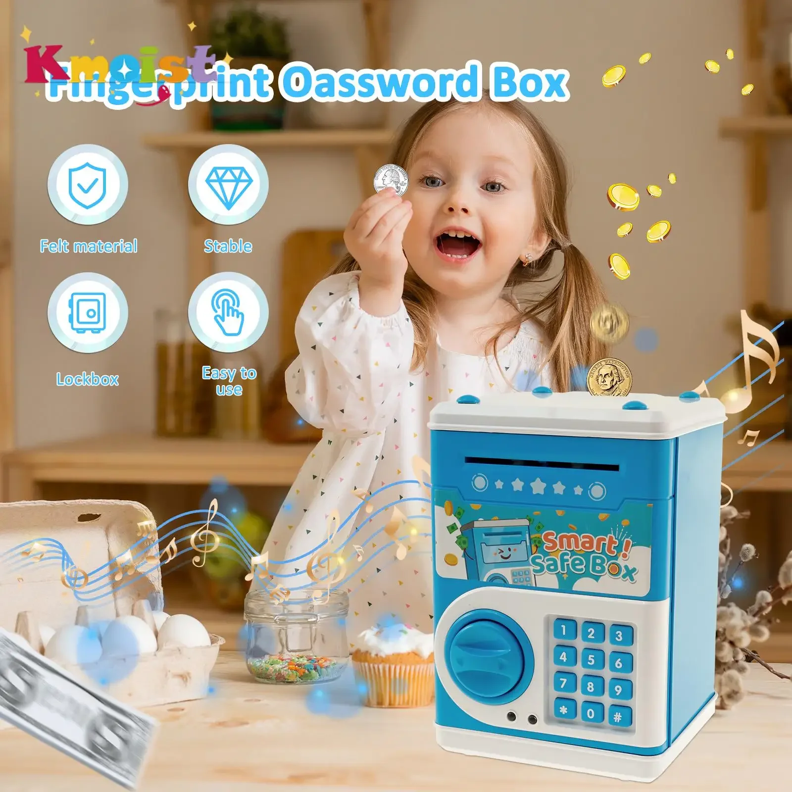 Hucha electrónica para niños, rollo de inducción automática, dinero, gran capacidad, simulación, caja de código inteligente, hucha, juguetes para niños