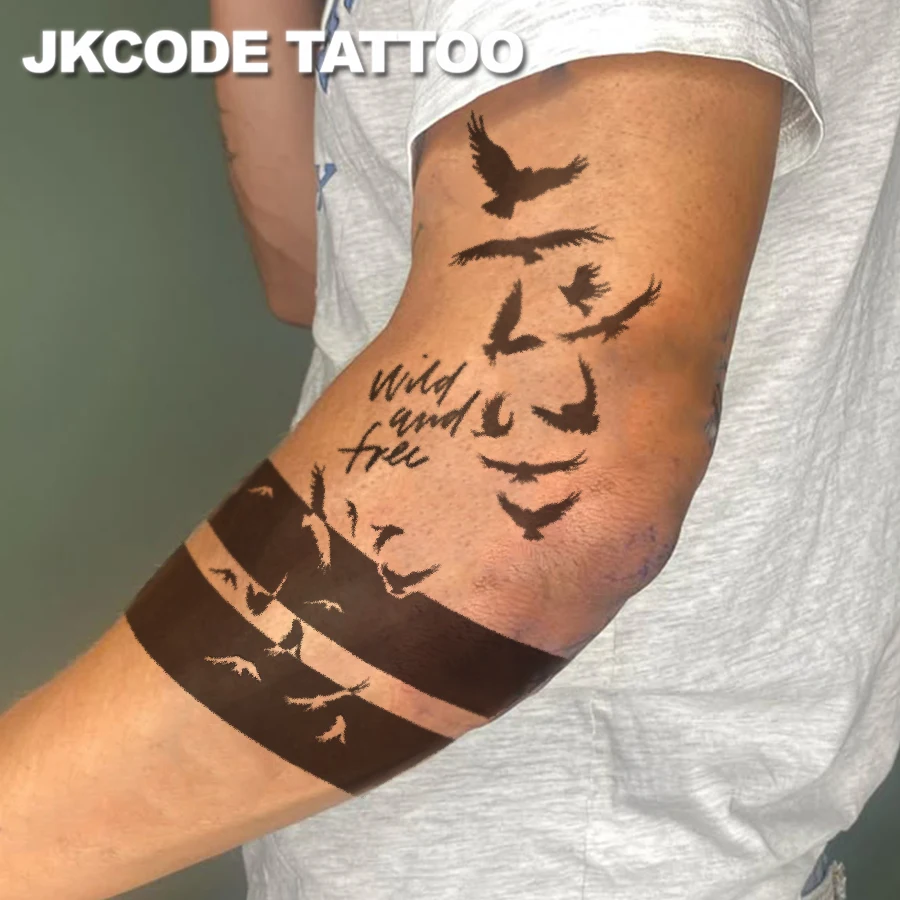 Waterproof Hand Tattoo for Men - Black Dark Arm Tattoo - Flying Bird Tattoo - Street Graffiti Style 2-Piece Set - Tattoo for Hands, Fingers, Casual Cool Style for Men, Tattoo for Hands, Neck, Head, Long-Lasting Waterproof for 3-5 Days