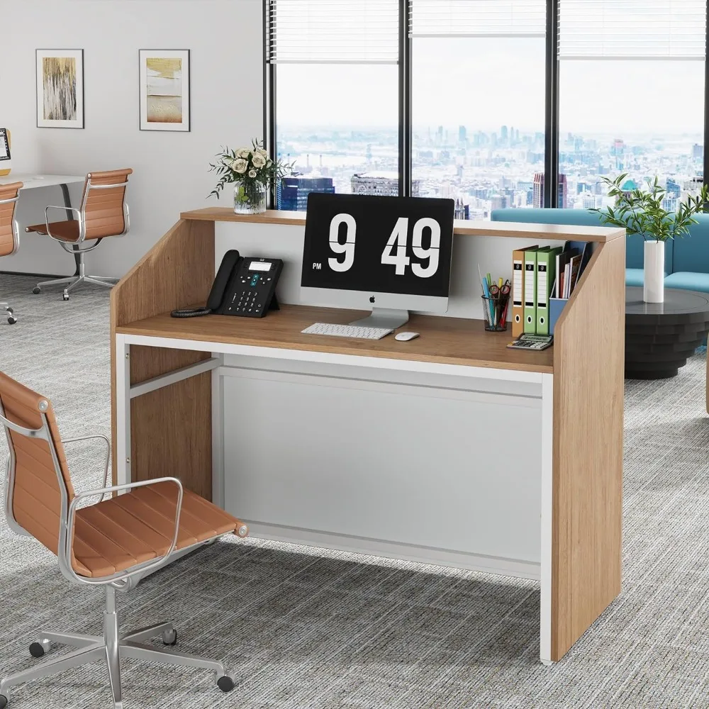 Modern Front Desk Reception Room Table With Cable Grommet 47 Inch Retail Counter for Checkout Furniture Home Office Desk Lobby