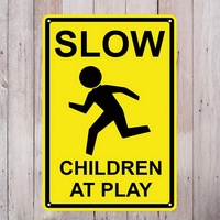 Slow Children at Play Metal Sign - Durable Iron Warning Decor, es, Yellow with Black Text & Running Figure Silhouette, Perfect f