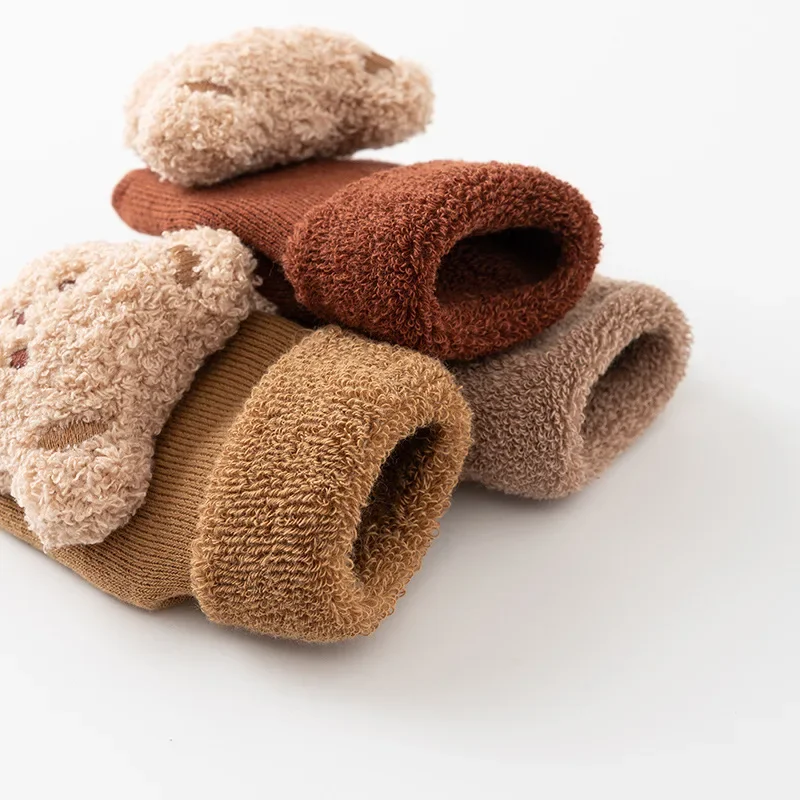 Thickening Combed Cotton Winter Soft Cotton Bear Socks Little Bear Anti Slip Soled Sock Antiskid Newborn Toddler Sock Boy C74