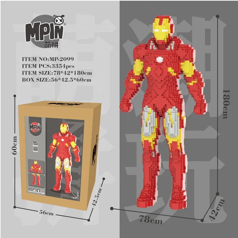 180cm ogromny Iron Man klocki Marvel Avengers Big Mikey cegły wyświetlacz zabawki na boże narodzenie dekoracja wnętrz