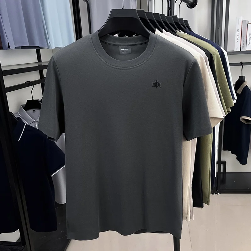 Designer-Style Herren-Print-T-Shirt, Sommer-Trend, Einfarbig, aus Baumwolle, Kurzarm, O-Ausschnitt, Lässiges, Vielseitiges Herren-Oberteil – Detail 7
