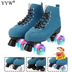 Rollen Skating Schuhe Pu Leder Erwachsene Männer Frauen Unisex Quad 4 Räder Flash Wheel Skating Schuhe Outdoor Sliding Sport Sneaker