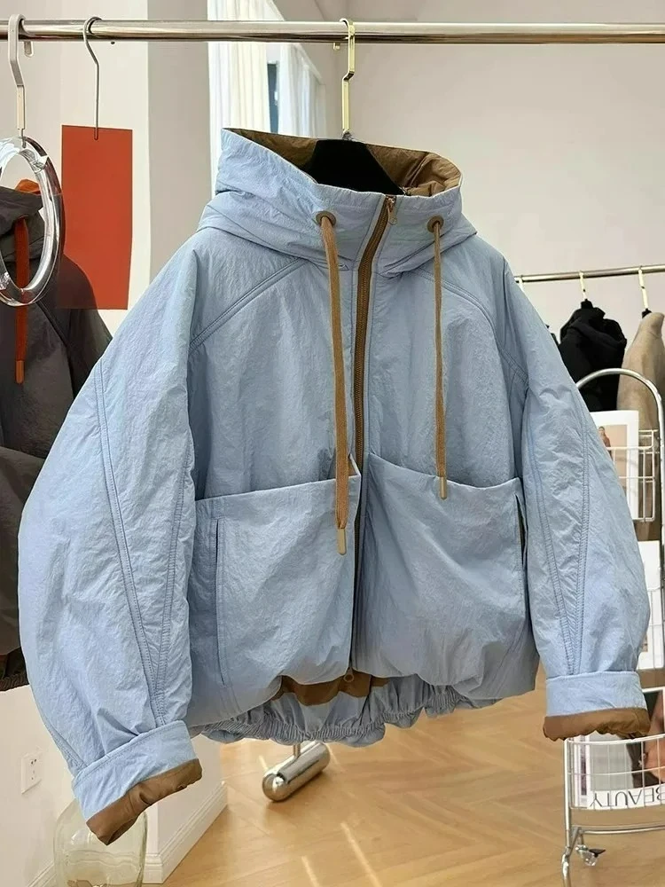 Korean Hooded Cotton Jacket for Women 2026 Winter New Thicked Warm Coat Fashion All-match Loose Long Sleeve Tops Outwear