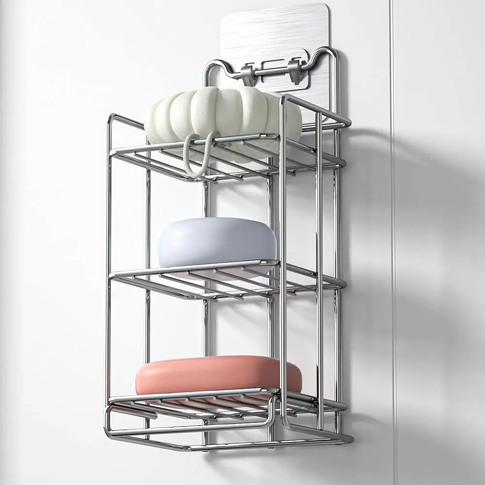 

3 Tier Soap Bar Holder, 304 Stainless Steel Soap Dish for Bathroom, Removable Sponge Rack for Kitchen Sink (Silver)