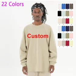 DIY Custom LOGO 22 Colors 100%Cotton Soft Autumn Long Sleeved T Shirt for Men Women Plain Shirt O-Neck Oversized