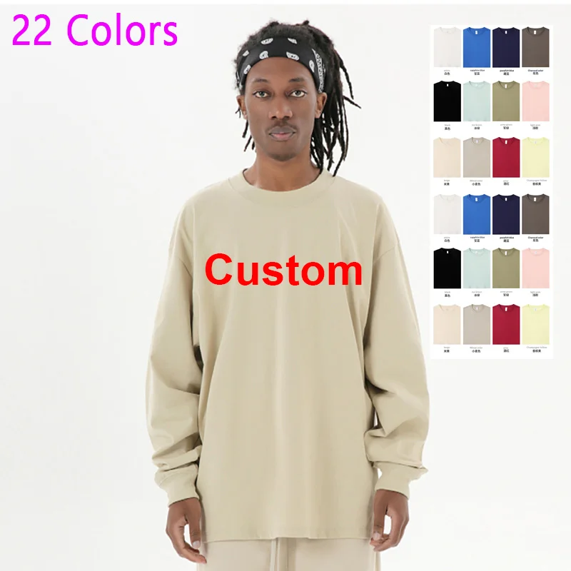 DIY Custom LOGO 22 Colors 100%Cotton Soft Autumn Long Sleeved T Shirt for Men Women Plain Shirt O-Neck Oversized