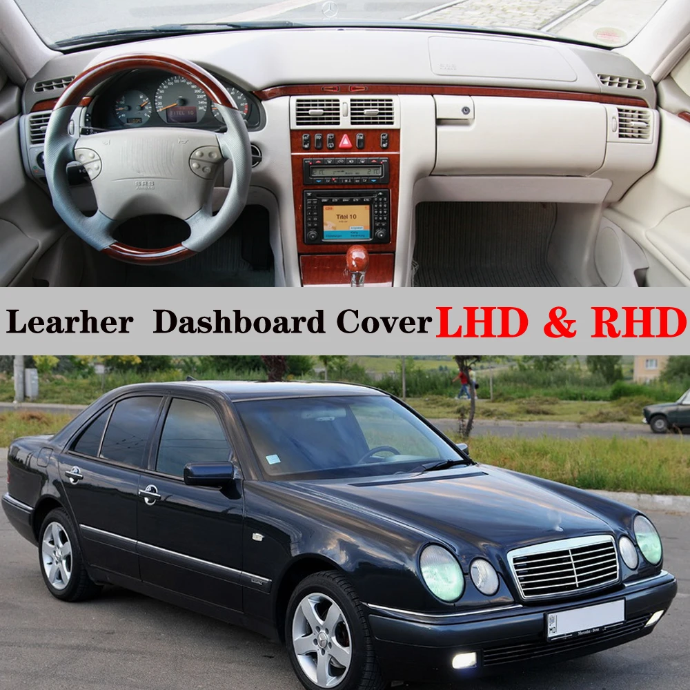 Samochodowa mata na deskę rozdzielczą Skórzana podkładka przeciwsłoneczna Akcesoria anty-UV do Mercedes-Benz E-Class W210 1996 1997 1998-2002
