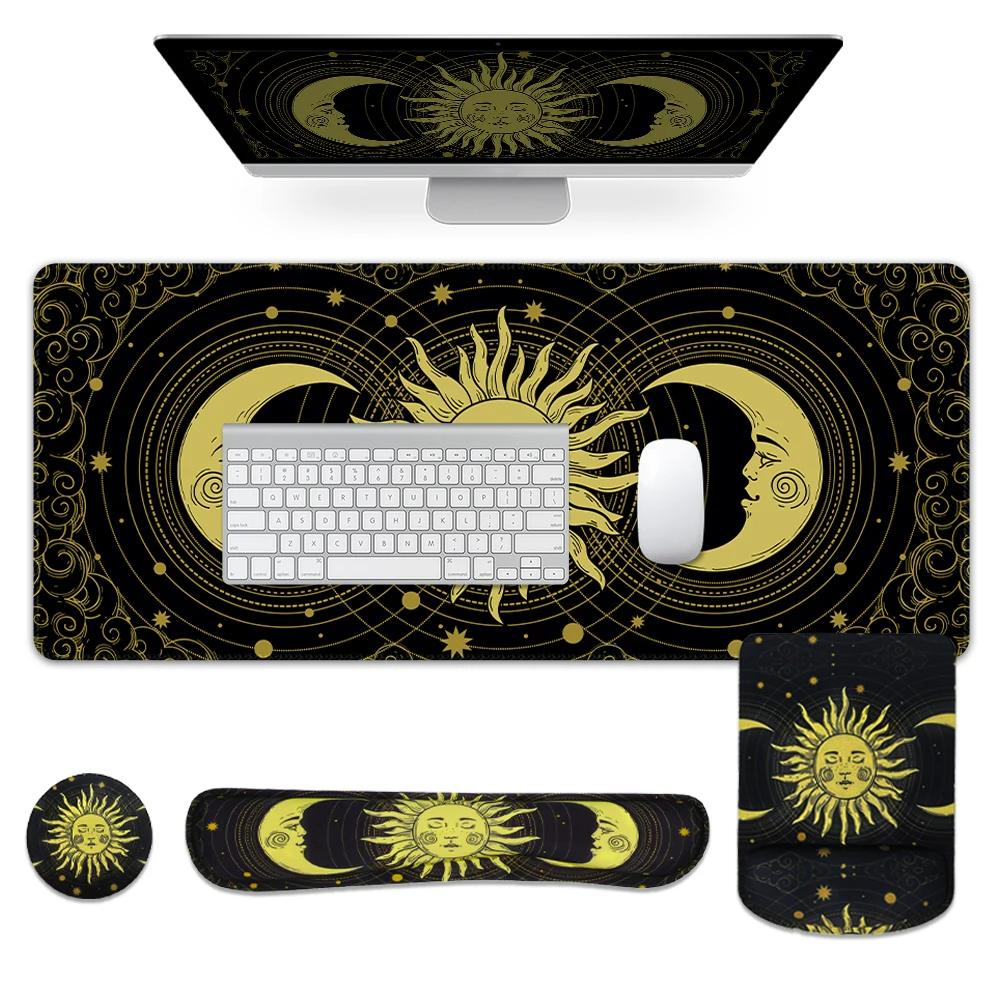 Gold Sun and Moon Mouse Pad Wrist Rest 4-piece Set - ergonomic design, effective relief wrist pain, soft and comfortable