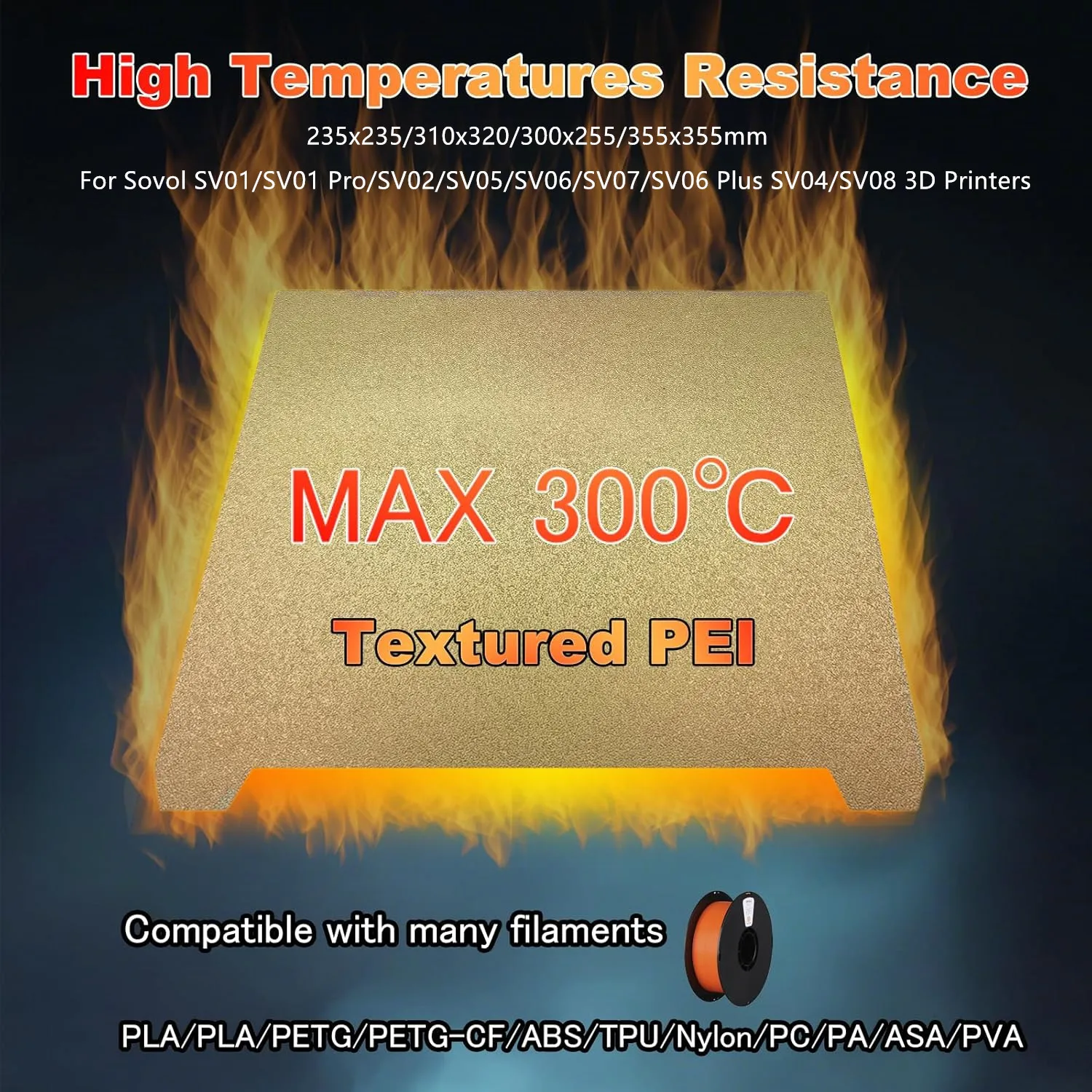 

Sovol PEI Build Plate for SV05/SV06 Plus/SV07/SV01/SV08 3D Printer Double Sided Textured PEI Flexible Removable Steel Print Bed