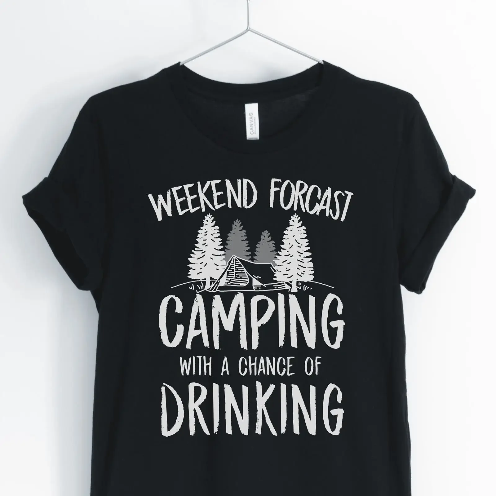 Weekend Forecast Camping With A Chance Of Drinking Funny T Shirt Outdoor Hiking  vintage Washed fashion Stretched