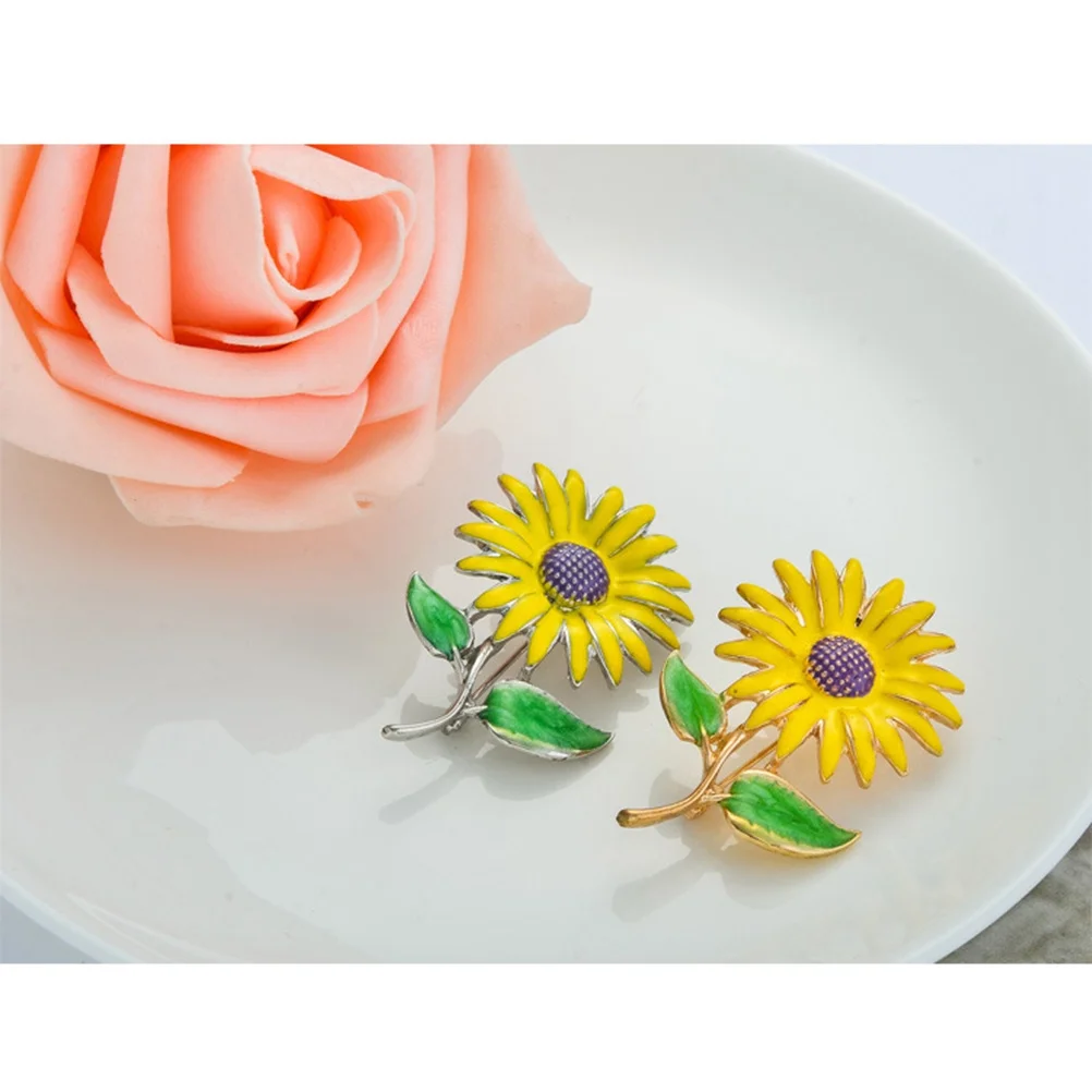 بروش عباد الشمس سبيكة دبوس الصدر مجوهرات الأزياء الإكسسوار للنساء الفتيات ملابس حفلات الزفاف اليومية الذهب #3