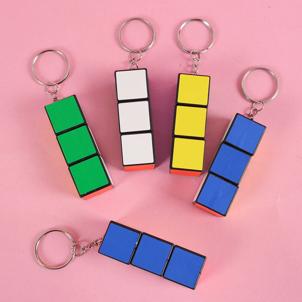 6pcs Rectangle Magic Cube Keychain Early Educational Puzzle Toys for Kids Birthday Party Favors Gifts Goodie Bag Pinata Fillers