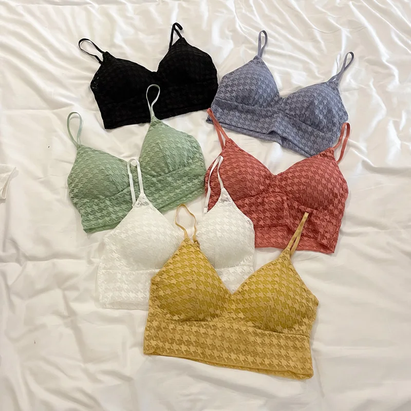 Women Sexy Crop Tops Bra Tube Top Female Streetwear Summer Bralette Houndstooth Camis Deep V-neck Corset Crop Tank Bandeau Top