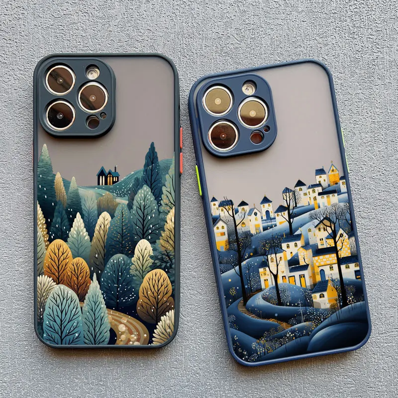 Night Snow Mountain Forest Scenery Phone Case For iPhone 15 14 Pro Max Plus 16 13 12 Mini 11 Pro Max XR XS X 7 8 SE2 Covers