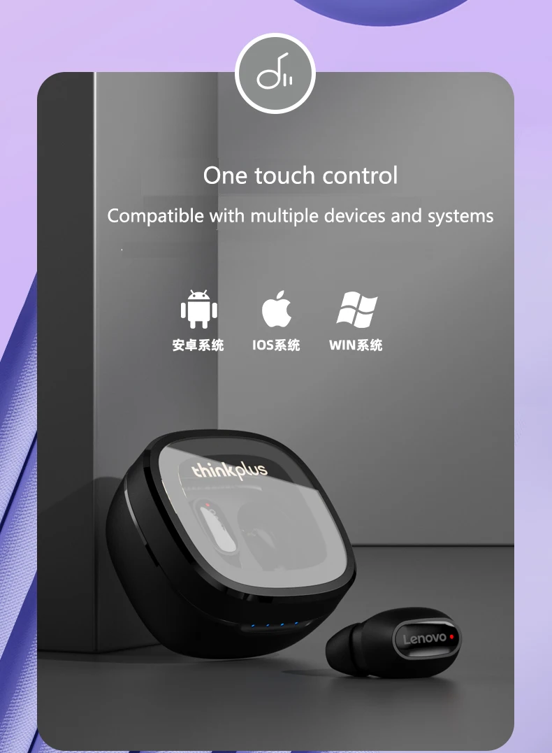 Lenovo XT62 Kopfhörer Bluetooth 5.3 Mini-Ohrhörer, kabellos, HiFi-Sport-Headsets mit Geräuschunterdrückung, mit Mikrofon, Touch-Steuerung, TWS Origina – Detail 13