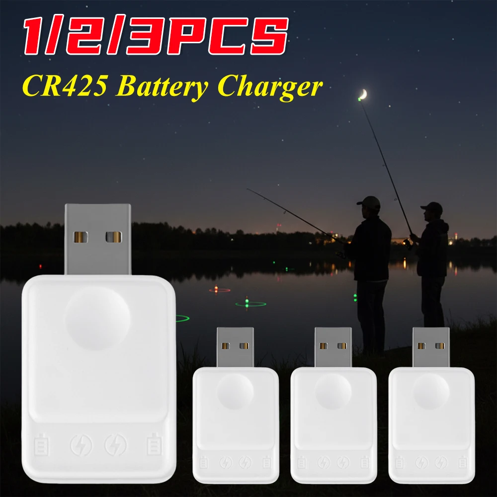 1-3 Stück Dual-Port USB-Angelköder-Ladegerät für CR425 Wiederaufladbare Nachtlicht-Elektronische Angelköder Angelzubehör