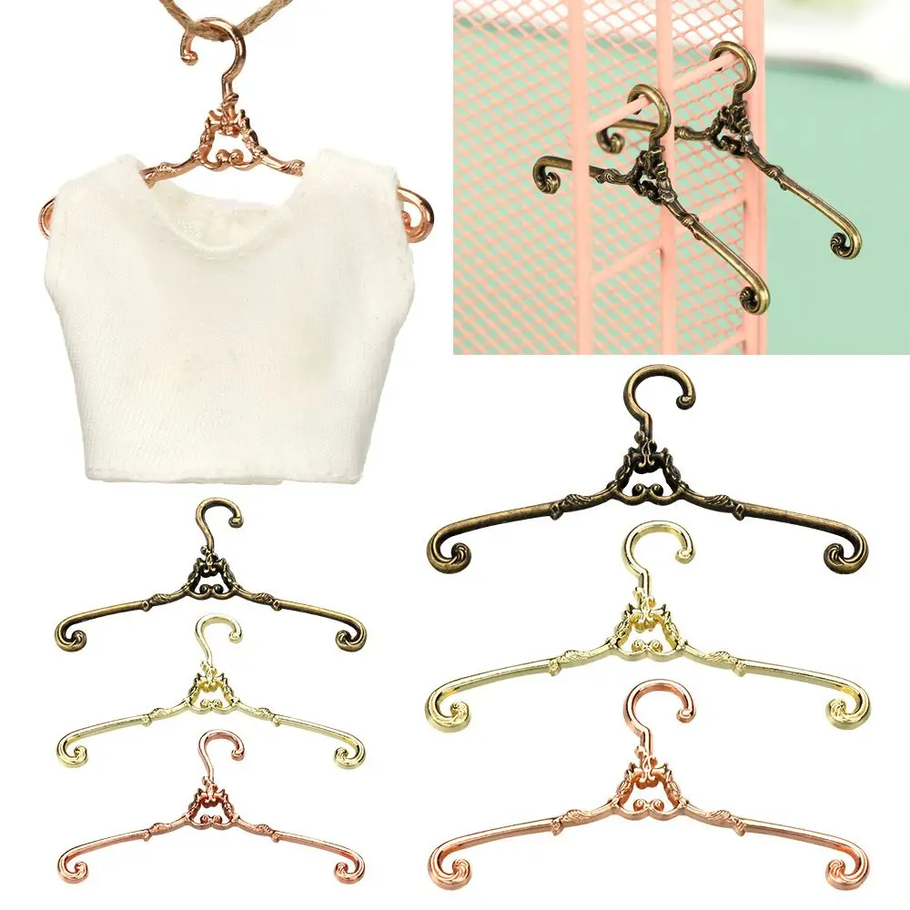 5pcs Retro Toy Gift Bedroom Wardrobe Decor Dolls Clothes Accessories 4/6.5cm Alloy Hangers Dollhouse Furniture For Ob11 Doll