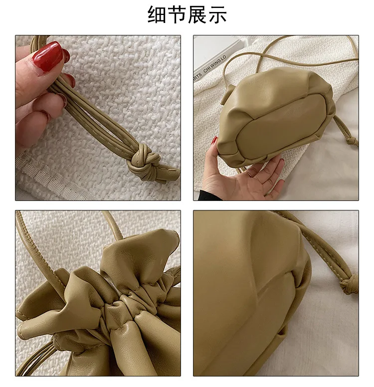 Lady Shoulder Bag Korean Fashion Women Drawstring Bucket Bag Casual Cute Messenger Bag Small Solid Color Female Crossbody Bag