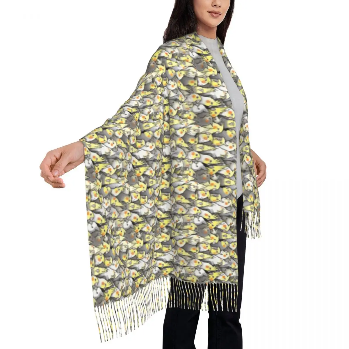 Cockatiels Parrot Scarf Men Women Bird Meme Print Scarves Wraps with Tassel Autumn Luxury 2024 Shawls and Wraps Warm DIY Bandana