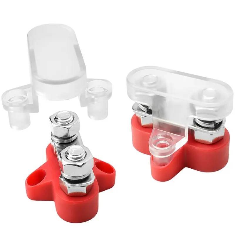 B23B For RV For Marine& Solar Systems Compatible M6 Dual Stud Battery Terminal With Clear Cover, Heavy-Duty Power Distribution B
