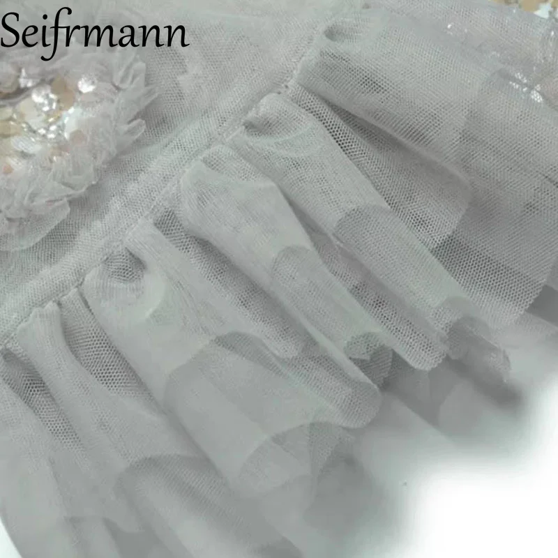 Seifrmann 봄과 여름 새로운 스타일 여성 드레스 스팽글 패션 페르시 짧은 소매 빈티지 우아한 파티 드레스