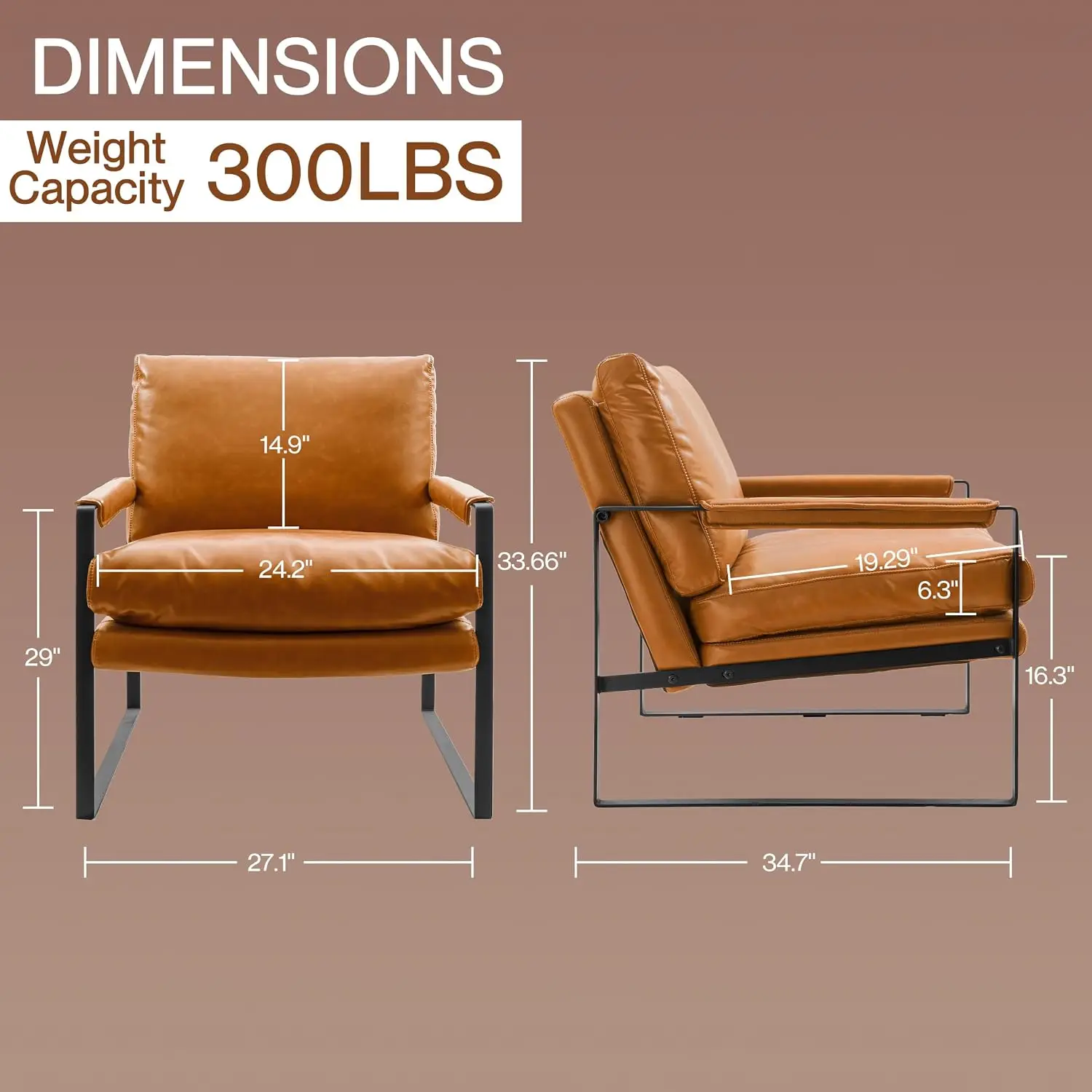 PU Armchair Lounge Chair Padded Armrests Foam Ergonomic Tilt Sturdy Frame Easy Assembly Living Room Bedroom, Customized