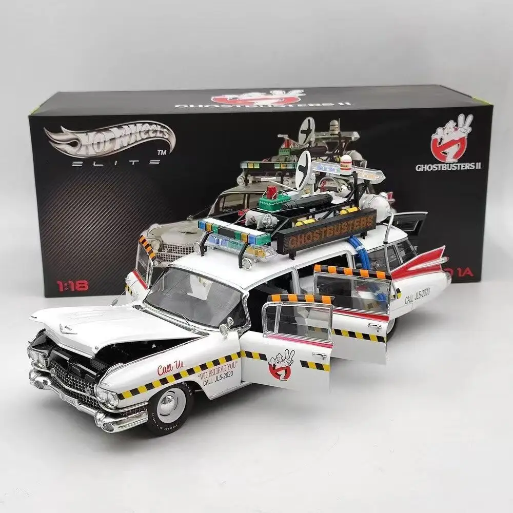 Hot Wheels 1:18 ELITE Premium Cadillac Ghostbusters Ecto-1 Alloy Diecast Model Car Collectible Gift
