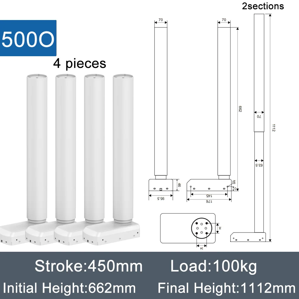 DHLC800O 4pcs electric lifting colums with 1v4 hall controller DC24V 650mm stroke 120kg load synchronous control 4 actuators