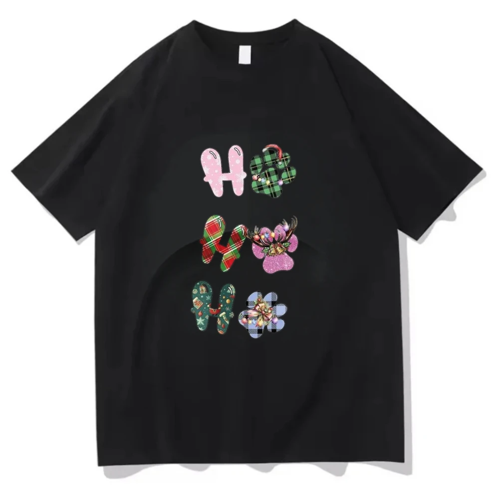 

Pink Christmas Print Women Black T-Shirt Short Sleeve Crew Neck Casual Tops for Summer Spring Women's Clothing Tops Tees