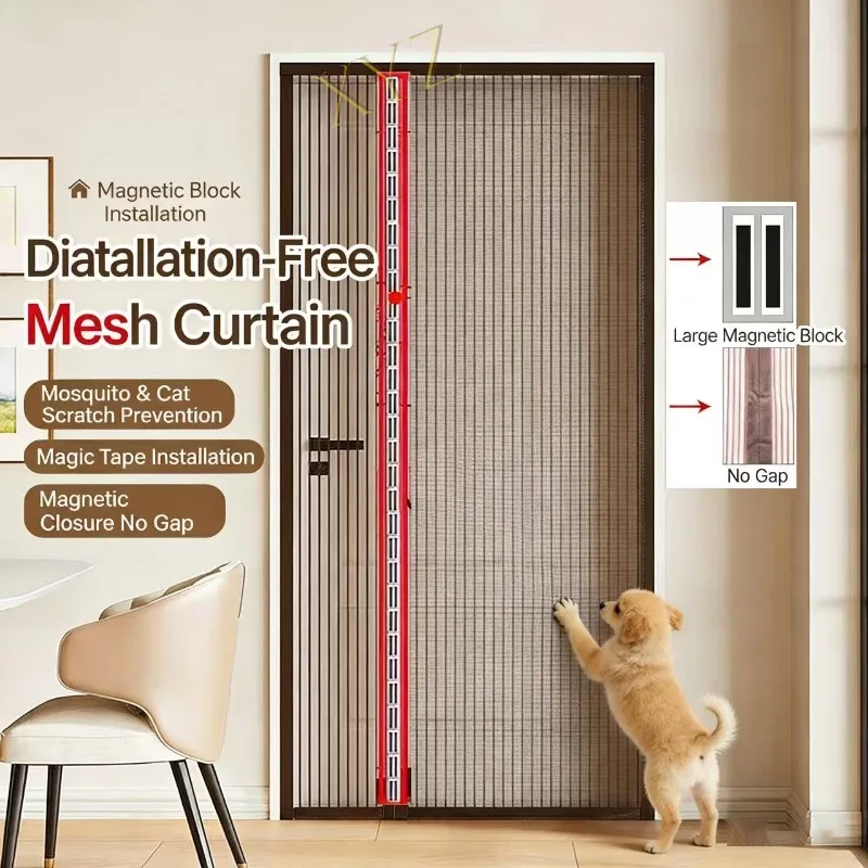 Brown Magnetic Door Curtain, Mosquito-Proof Diamond Gauze, Mosquito-Proof Gauze, Self-Adhesive Screen Door