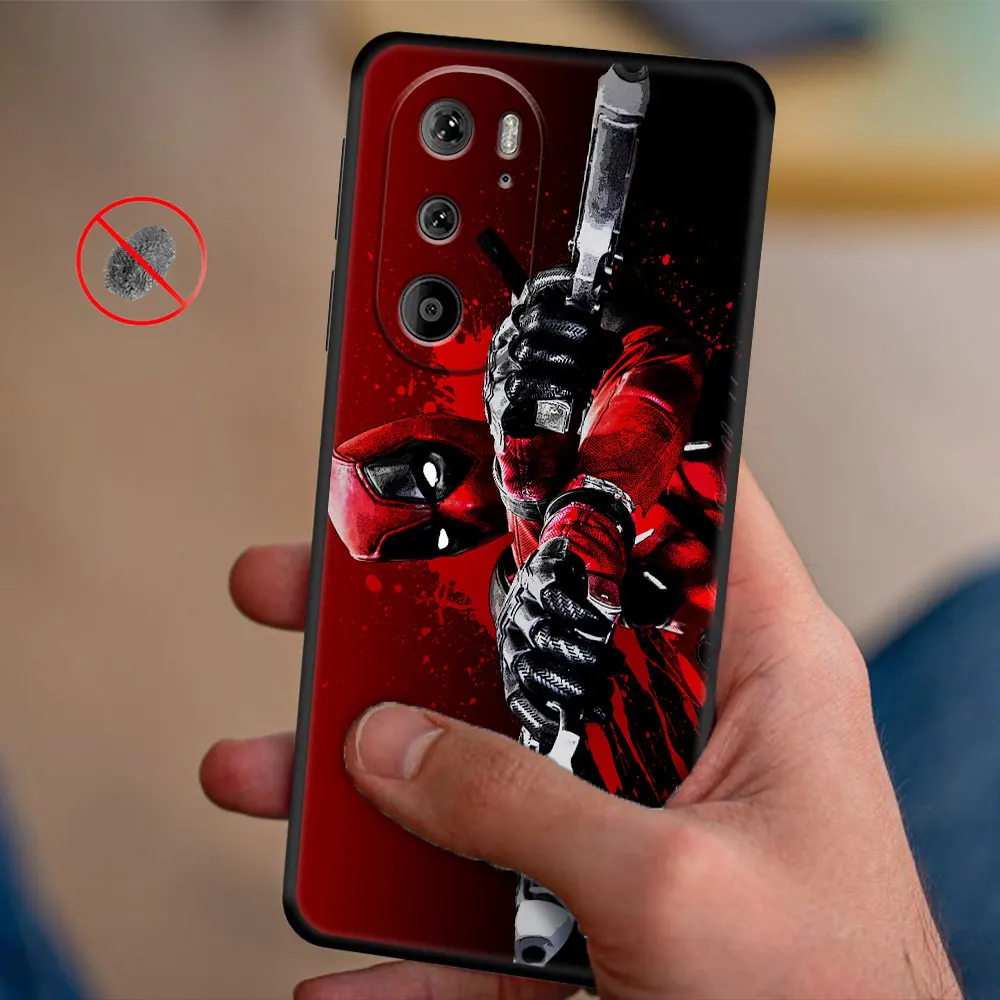 Black Deadpool Marvel Case for Motorola Moto G31 Edge 20 30 Pro G71 G60 G51 5G G22 G30 G200 X30 One Fusion Phone Official