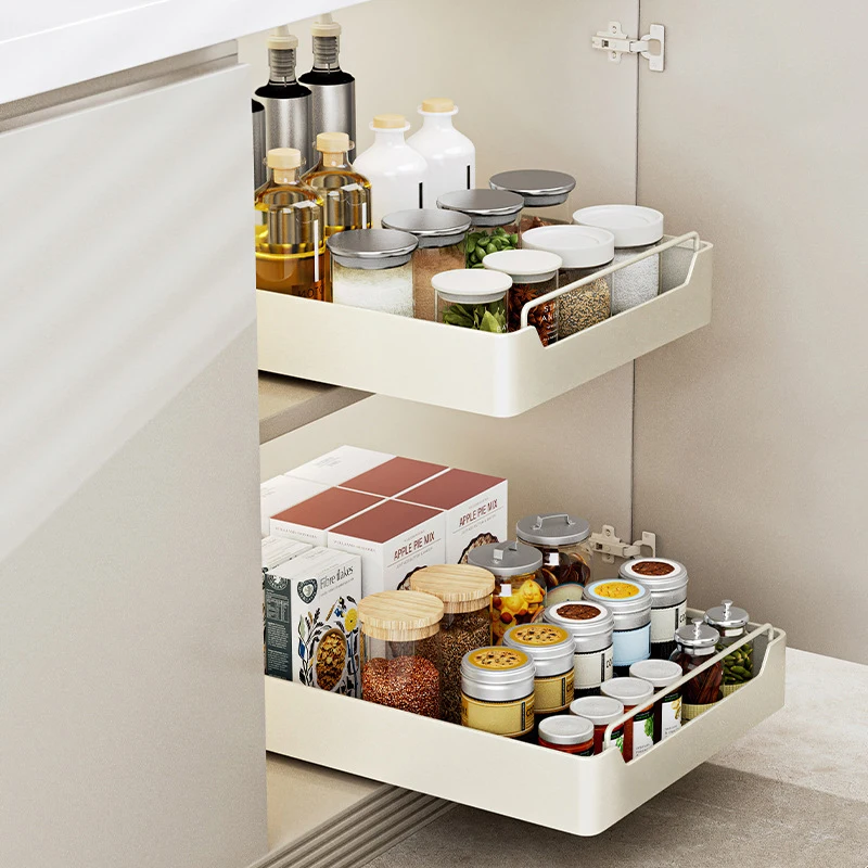Kitchen Storage Rack With Slide Rails Pull-out Kitchen Drawer Type Storage Tray Spice Box Storage Rack Cabinets Organizer