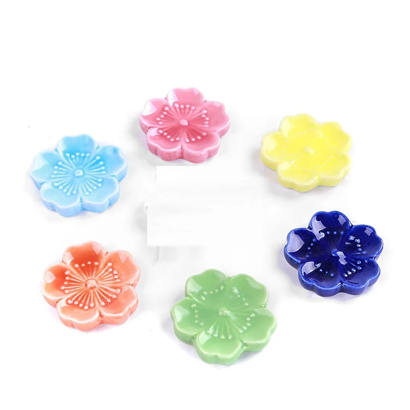 

6 PCS Japanese Style Customized Ceramic Cherry Blossom Flower Chopsticks Holder Pen Holder Handicraft Decoration