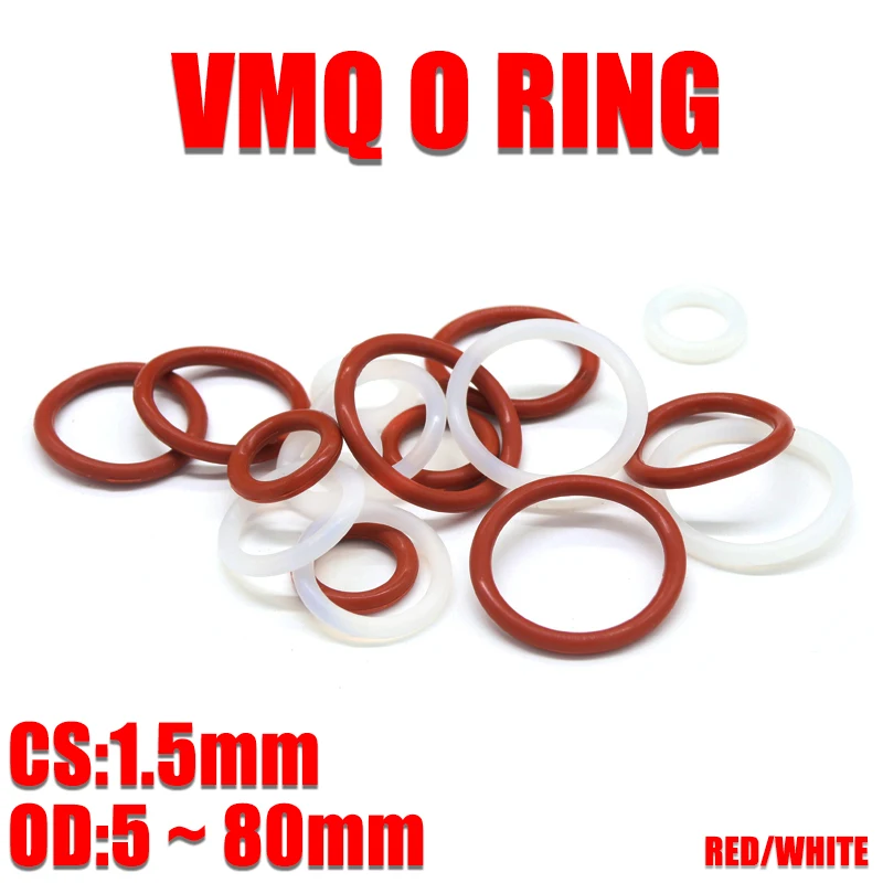 10/50pcs Red White VMQ Silicone o Ring CS 1.5mm OD 5~80mm Food Grade Waterproof Washer Rubber Insulate Round O Shape Seal Gasket