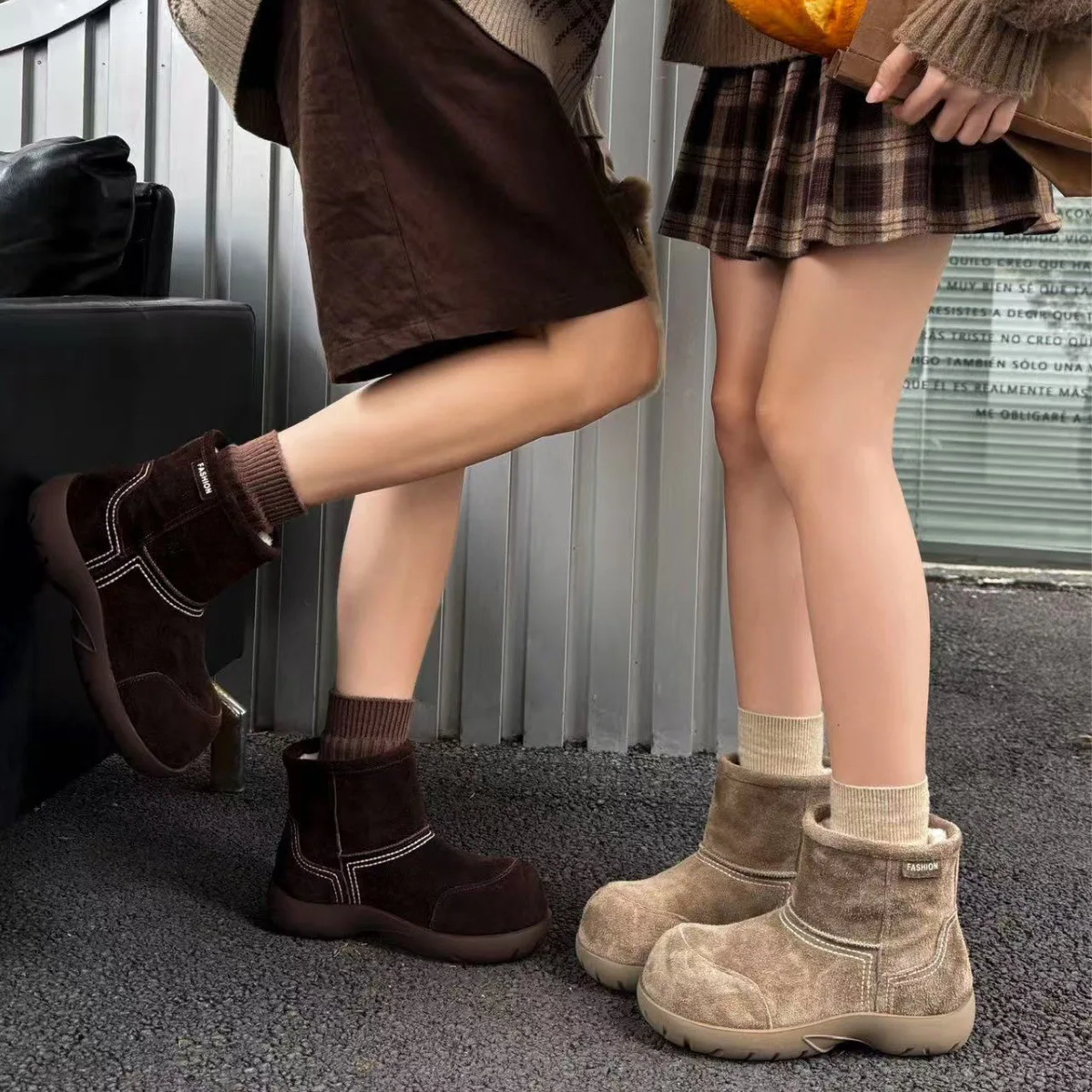 

Уродливые милые зимние ботинки с большой головкой для женщин, зимние теплые хлопковые ботинки до середины икры на толстой подошве с флисовой подкладкой, экологически чистые шерстяные ботильоны