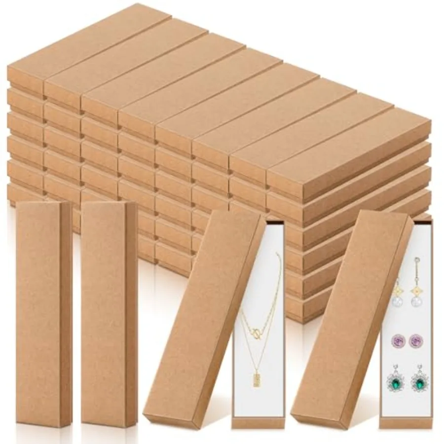 

100 упаковок крафт-боксов для ювелирных изделий оптом 8 "x 2" x 1 "шкатулка для браслетов и коробка для ожерелья Подарочный набор Коричневые крафт-коробки для ожерелья с губчатым наполнением оптом
